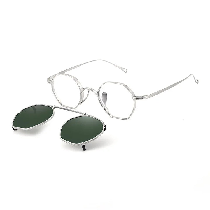 Black Mask Women's Full Rim Polygon Titanium Eyeglasses Clip On Sunglasses 634152
