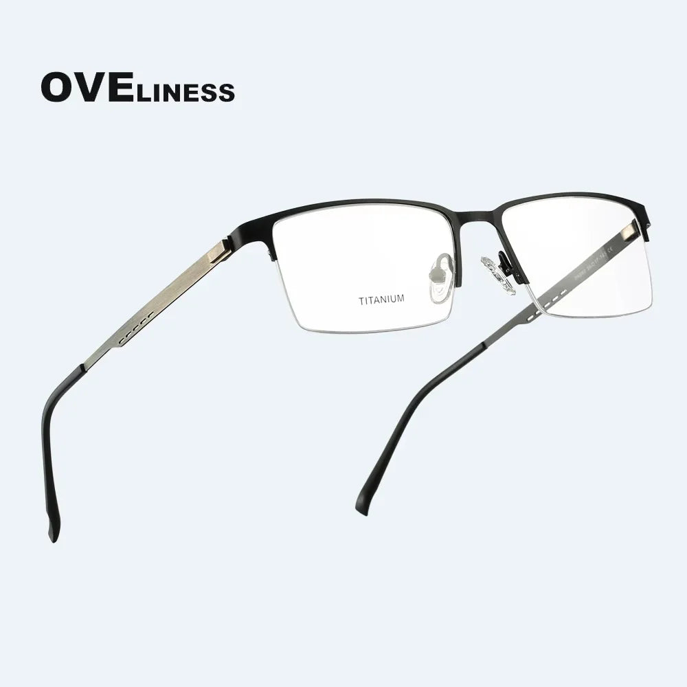 Oveliness Men's Semi Rim Square Titanium Alloy Eyeglasses 8840 Semi Rim Oveliness   