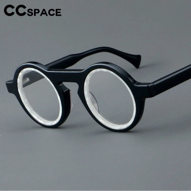 CCspace Unisex Full Rim Round Acetate Eyeglasses 300968 With Clip Ons CCSpace   