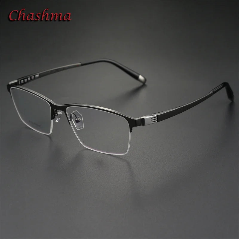 Chashma Ochki Men's Semi Rim Square Titanium Eyeglasses 27039 Semi Rim Chashma Ochki Gray  