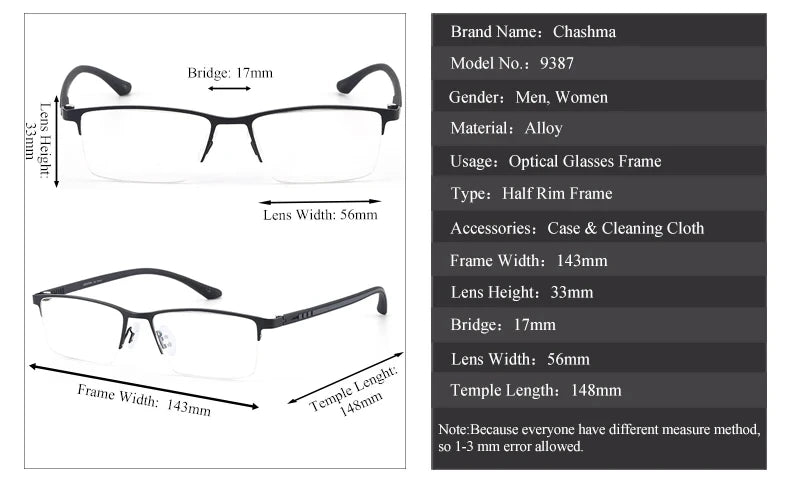 Chashma Ottica Men's Semi Rim Titanium Steel Eyeglasses 93874