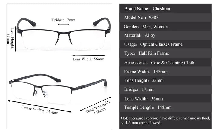 Chashma Ottica Men's Semi Rim Titanium Steel Eyeglasses 93874