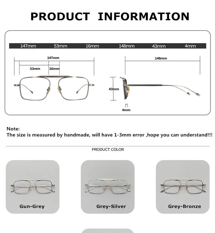 Aimee Unisex Full Rim Square Double Bridge Titanium Eyeglasses Full Rim Aimee   