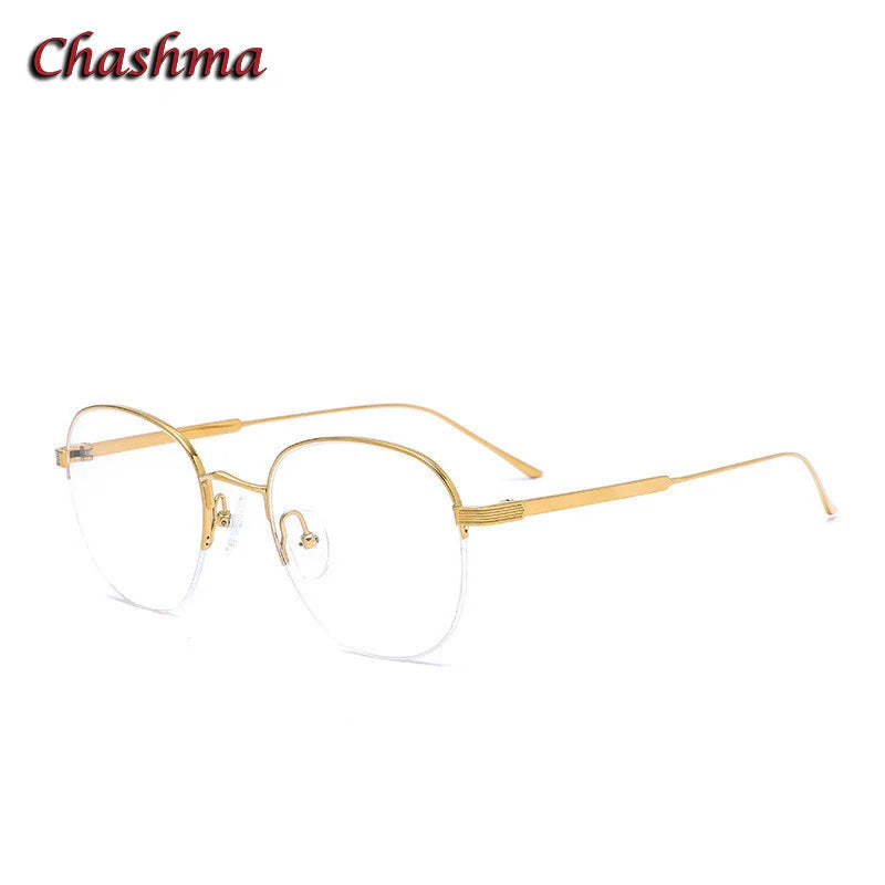 Chashma Ochki Unisex Semi Rim Small Square Titanium Eyeglasses 0164 Semi Rim Chashma Ochki Gold  