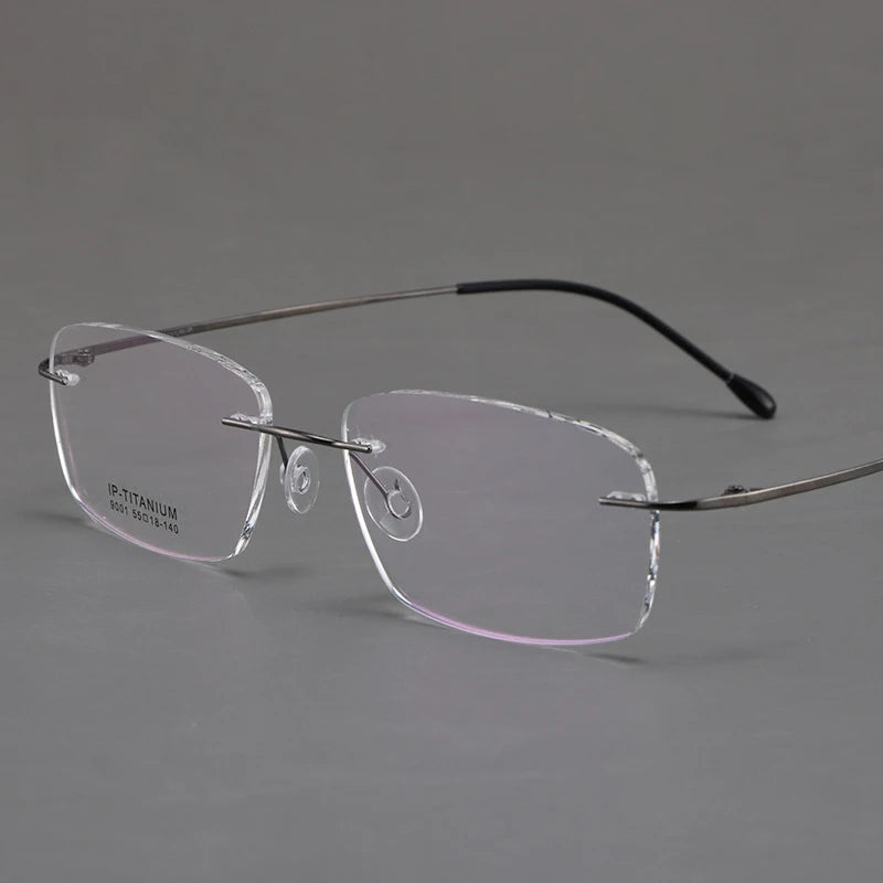 KatKani Men's Rimless Square Titanium Eyeglasses 9001 9002 Rimless KatKani Eyeglasses 9001 Gun  