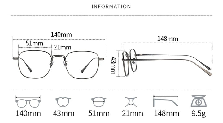 Black Mask Unisex Full Rim Square Titanium Eyeglasses 1074 Full Rim Black Mask   