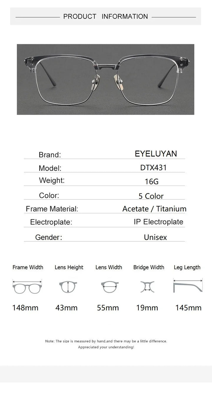 Eleccion Unisex Full Rim Square Acetate Titanium Eyeglasses 84431