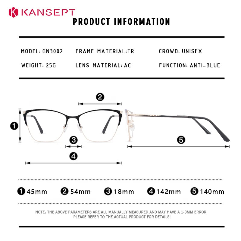 Kansept Women's Full Rim Square Tr 90 Alloy Reading Glasses Clip On Sunglasses 513002