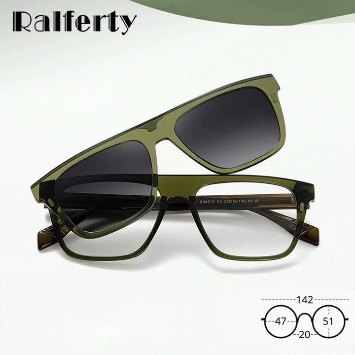 Ralferty Unisex Full Rim Square Tr 90 Alloy Eyeglasses Clip On Sunglasses 334210