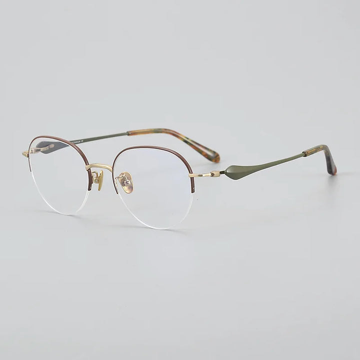 Hewei Unisex Semi Rim Stainless Steel Eyeglasses 415019 Semi Rim Hewei C4  