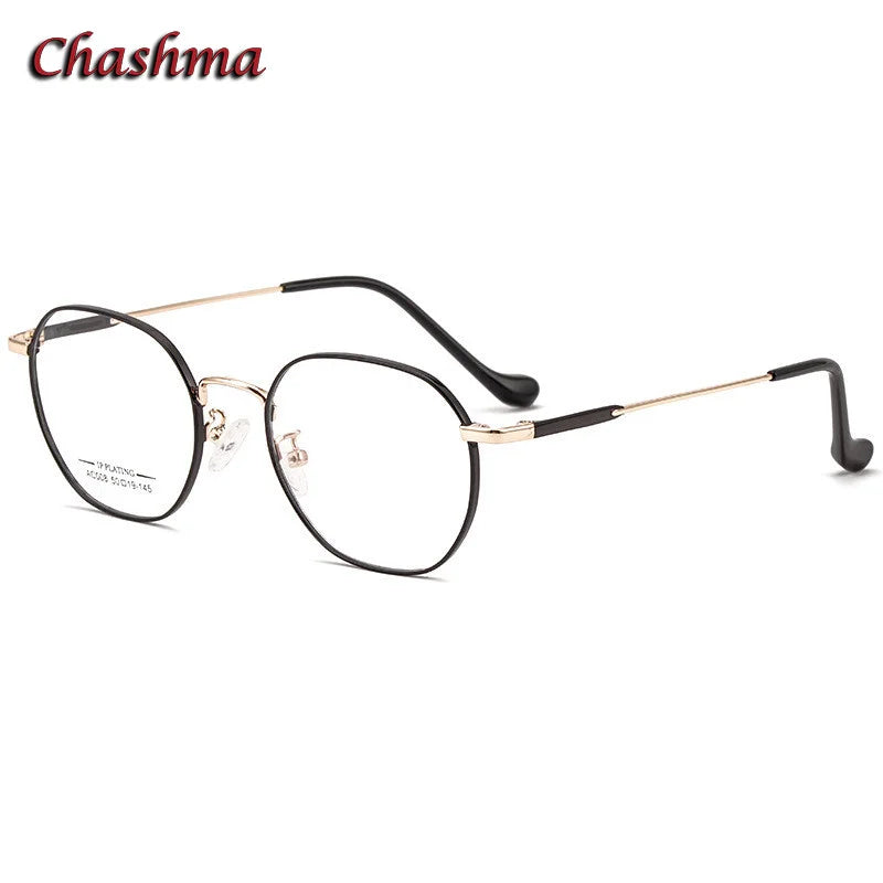 Chashma Ochki Unisex Youth's Full Rim Flat Top Oval Stainless Steel Eyeglasses C008 Full Rim Chashma Ochki Black Gold  