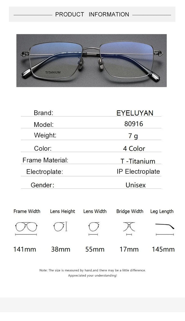 Eleccion Unisex Full Rim Square Titanium Eyeglasses 80916 Full Rim Eleccion