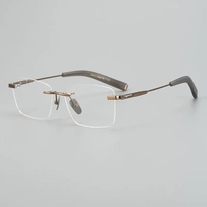 Hdcrafter Men's Rimless Square Titanium Eyeglasses 80819 Rimless Hdcrafter Eyeglasses Coffee  