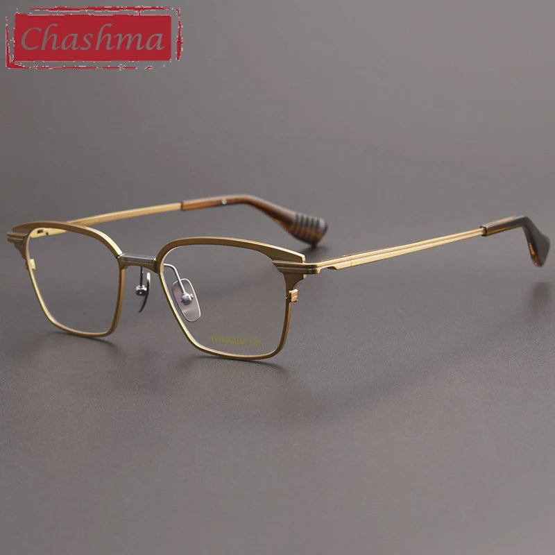 Chashma Unisex Full Rim Square Acetate Titanium Eyeglasses 152 Full Rim Chashma Gold  