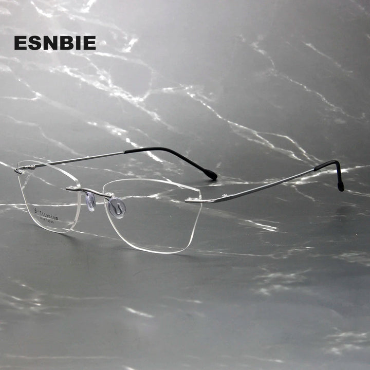 Esnbie Women's Rimless Square Cat Eye Titanium Eyeglasses 243211