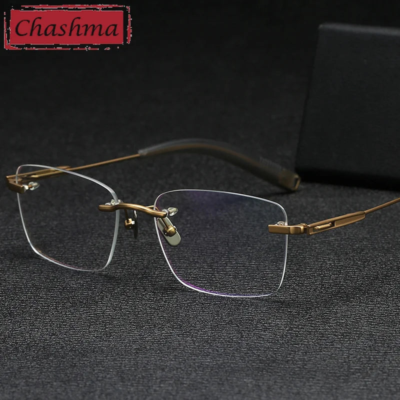 Chashma Ottica Men's Rimless Square Titanium Eyeglasses 80814 Rimless Chashma Ottica   