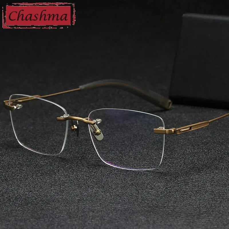Chashma Ottica Men's Rimless Square Titanium Eyeglasses 808146 FuzWeb