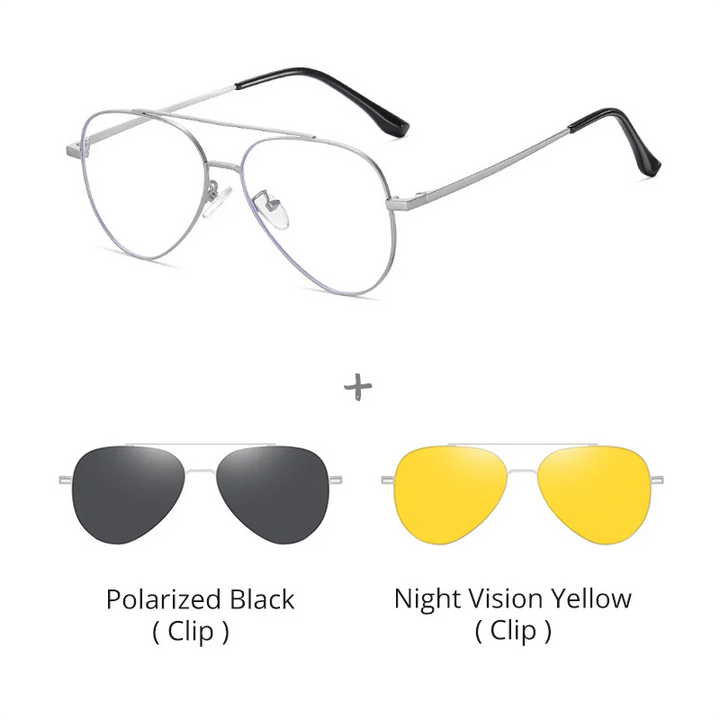 Ralferty Unisex Full Rim Oval Double Bridge Alloy Eyeglasses Clip On Sunglasses 517603