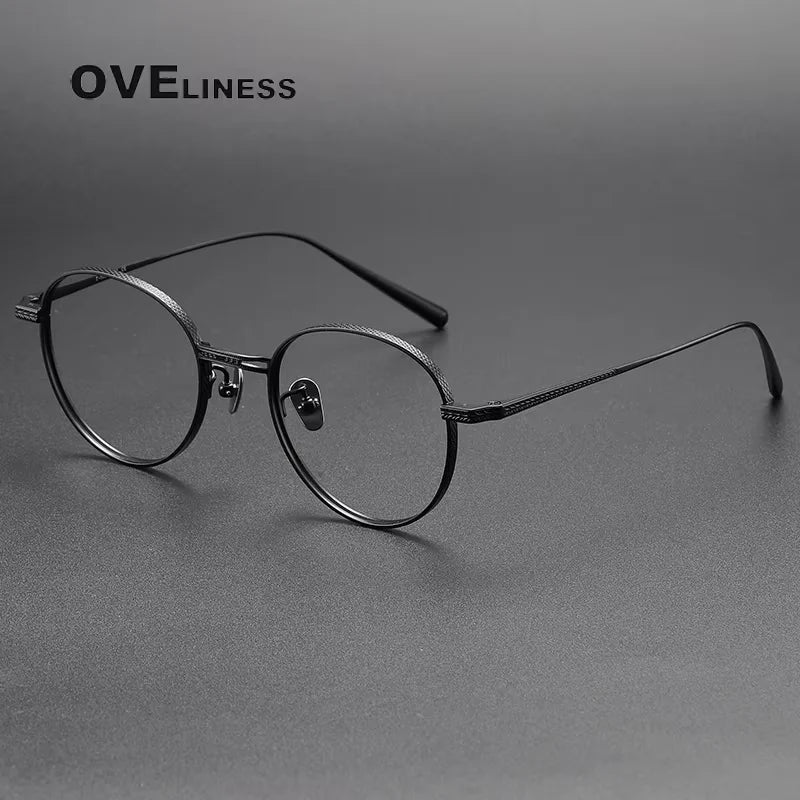 Oveliness Unisex Full Rim Oval Round Acetate Titanium Eyeglasses 43043 Full Rim Oveliness black silver