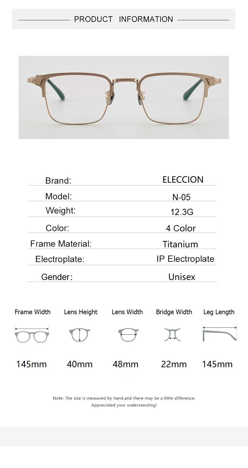 Eleccion Unisex Full Rim Square Titanium Eyeglasses 14405 Full Rim Eleccion