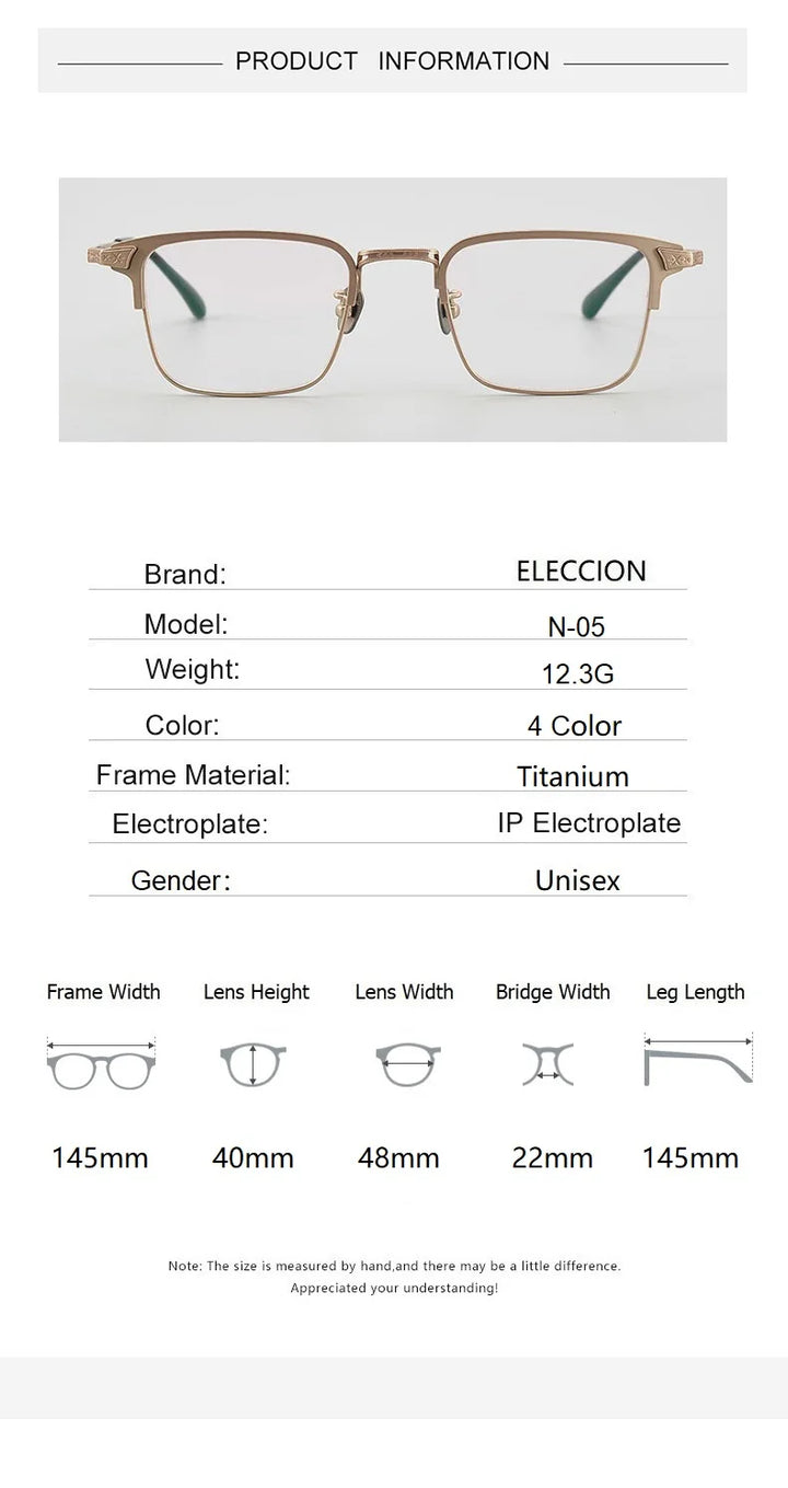 Eleccion Unisex Full Rim Square Titanium Eyeglasses 14405 Full Rim Eleccion