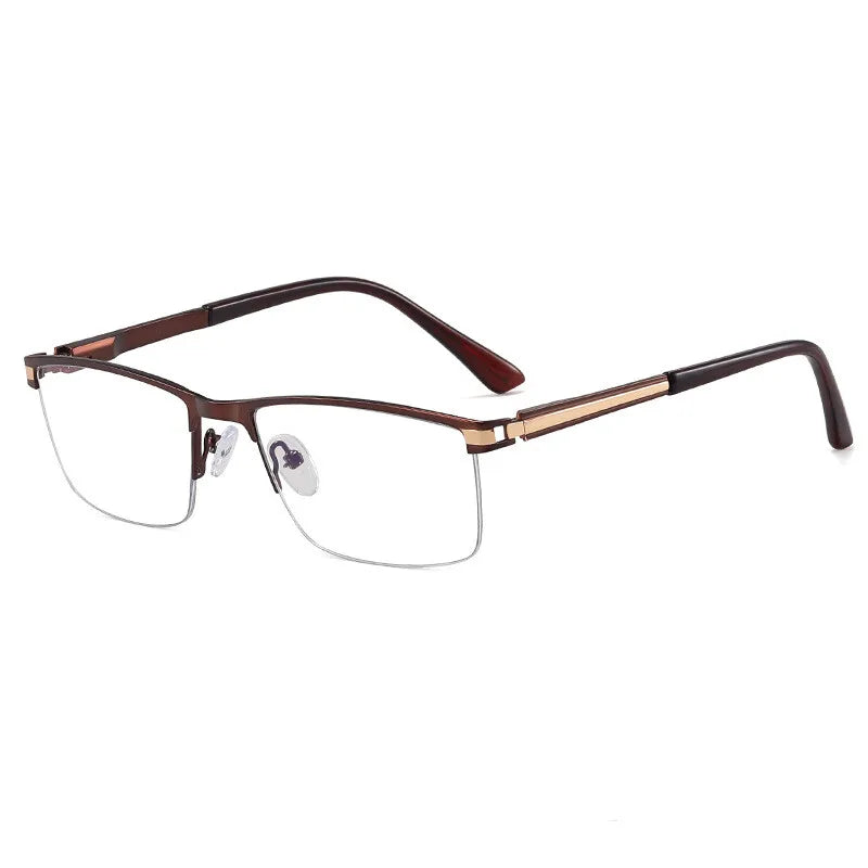 CCspace Semi Rim Square Alloy Spring Hinge Eyeglasses 300842 Semi Rim CCSpace Brown  