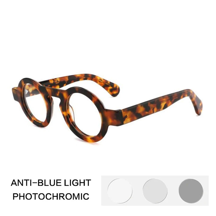 Gatenac Unisex Full Rim Round Acetate Photochromic Reading Glasses 842218