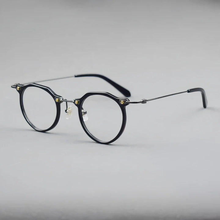 Momoja Unisex Full RIm Flat Top Round Acetate Titanium Eyeglasses 721437