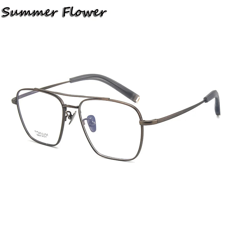 Summer Flower Unisex Full Rim Big Square Double Bridge Titanium Eyeglasses 50004 Full Rim Summer Flower Bronze