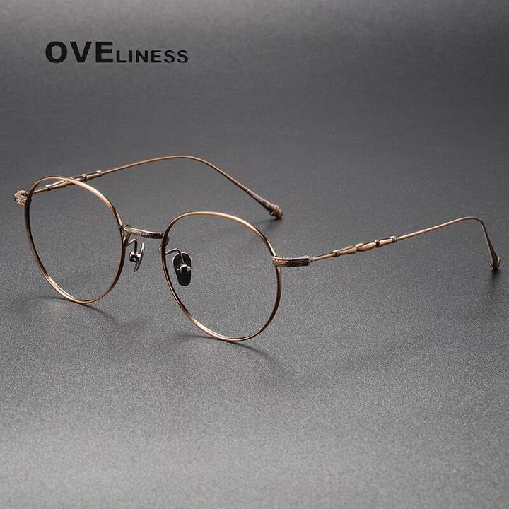 Oveliness Unisex Full Rim Irregular Round Titanium Eyeglasses M3048a Full Rim Oveliness bronze  