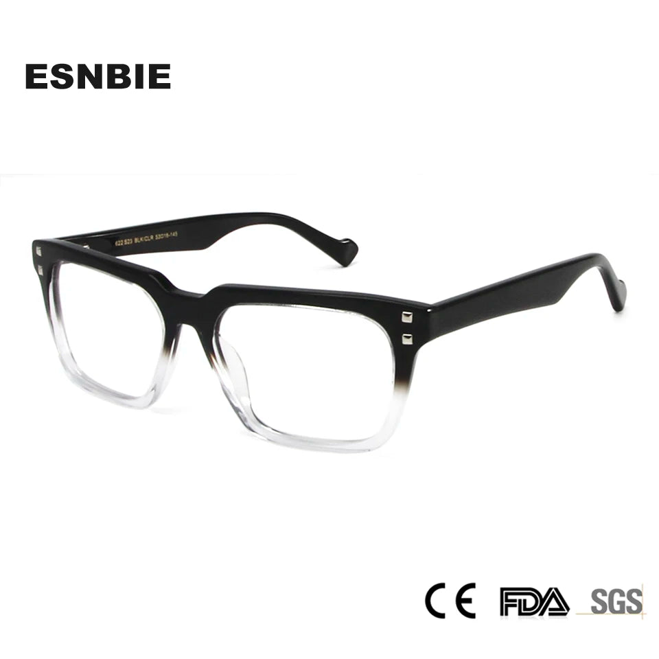 Esnbie Unisex Full Rim Rectangle Thick Acetate Eyeglasses 62223 Full Rim Esnbie   