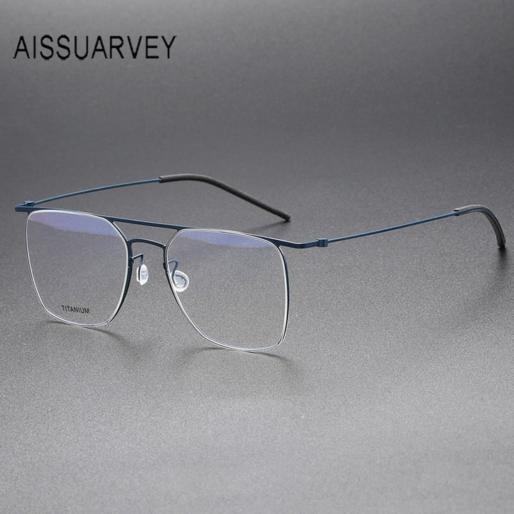 Aissuarvey Men's Full Rim Square Double Bridge Titanium Eyeglasses Full Rim Aissuarvey Eyeglasses Blue CN 