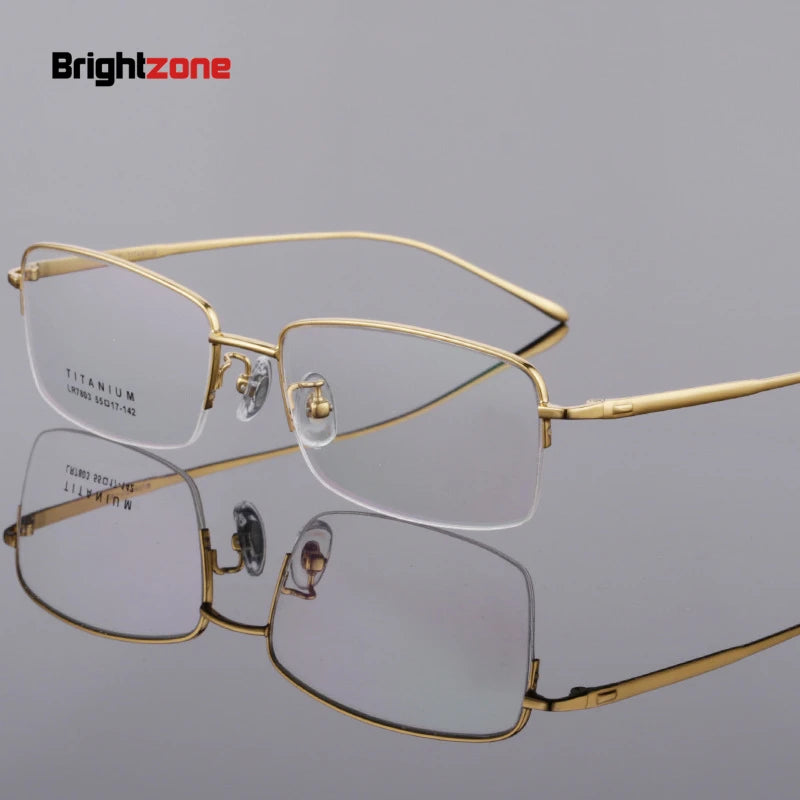 Brightzone Unisex Semi Rim Square Oval Titanium Eyeglasses 77803 Semi Rim Brightzone Gold