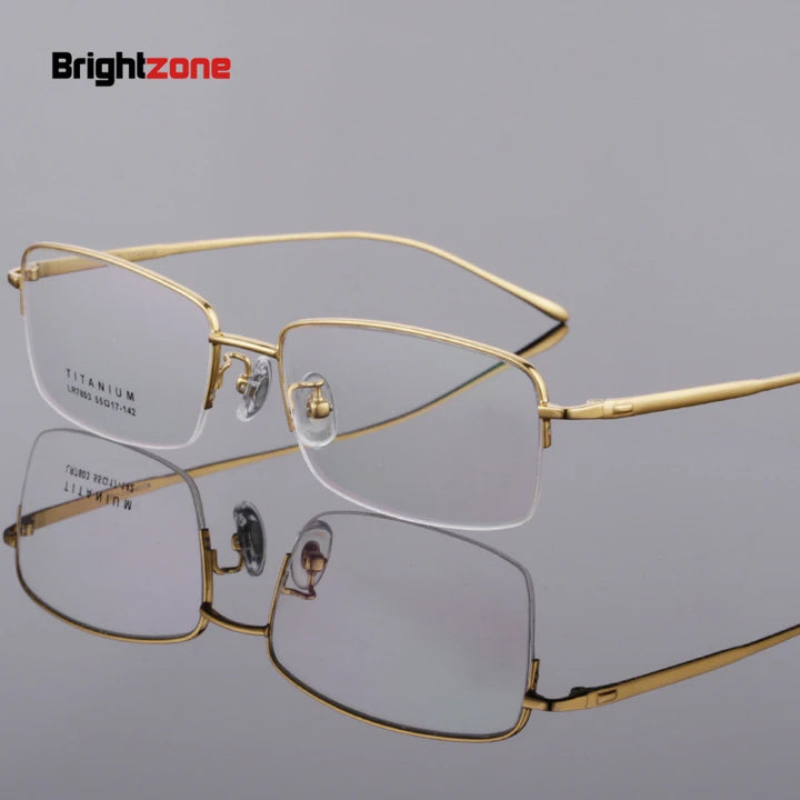 Brightzone Unisex Semi Rim Square Oval Titanium Eyeglasses 77803 Semi Rim Brightzone Gold