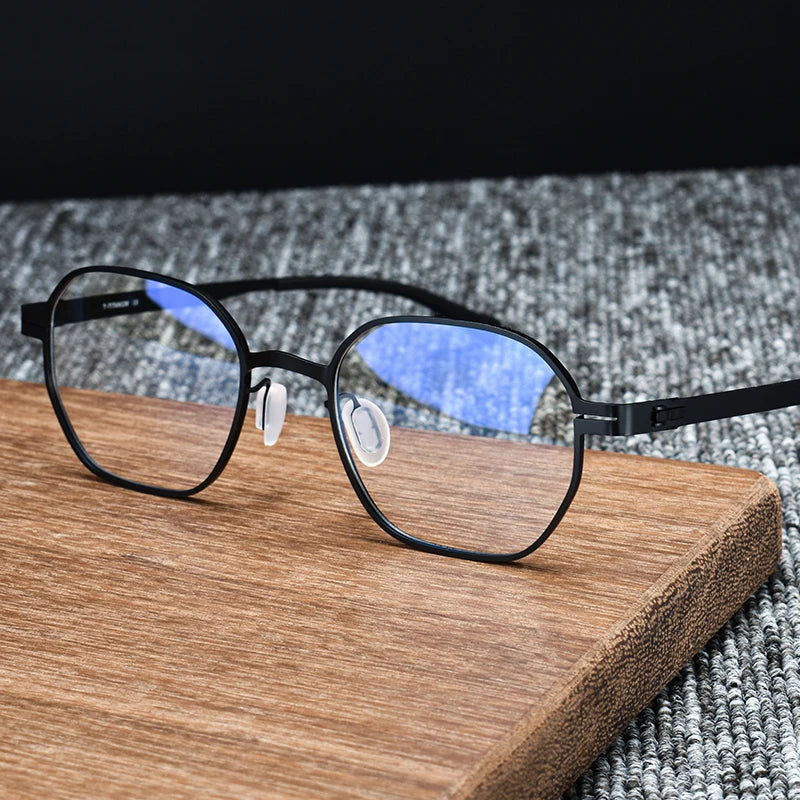 Black Mask Unisex Full Rim Polygon Screwless Titanium Eyeglasses 80993