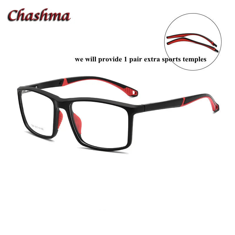 Chashma Ochki Men's Full Rim Square Tr 90 Sport Eyeglasses 1226 Full Rim Chashma Ochki Black Red  