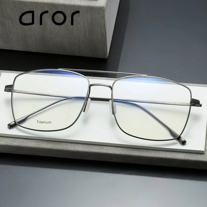 Aror Men's Full Rim Square Double Bridge Titanium Eyeglasses 83814