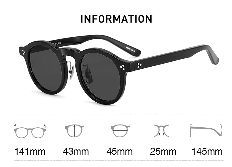 Black Mask Unisex Full Rim Acetate Round Polarized Sunglasses 14143 Sunglasses Black Mask   