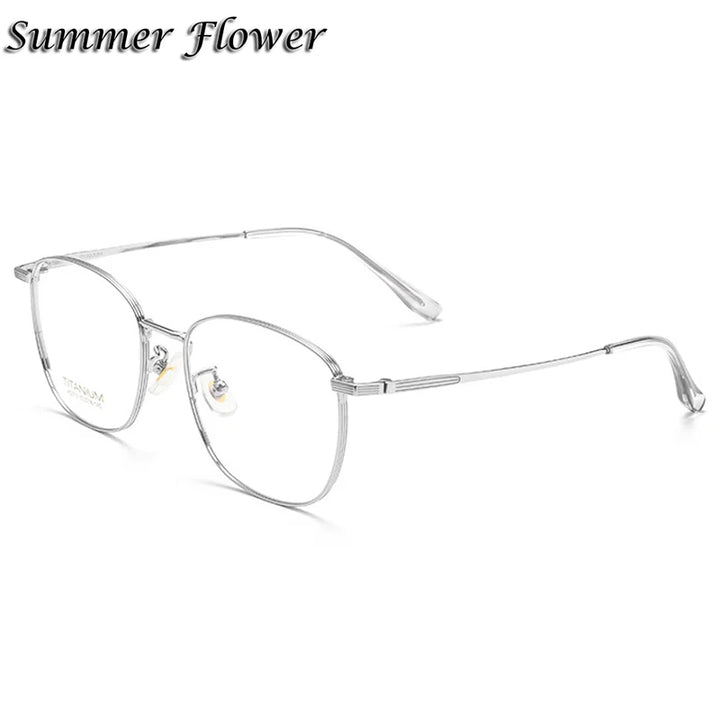 Summer Flower Unisex Full Rim Square Titanium Eyeglasses 845013 Full Rim Summer Flower Silver