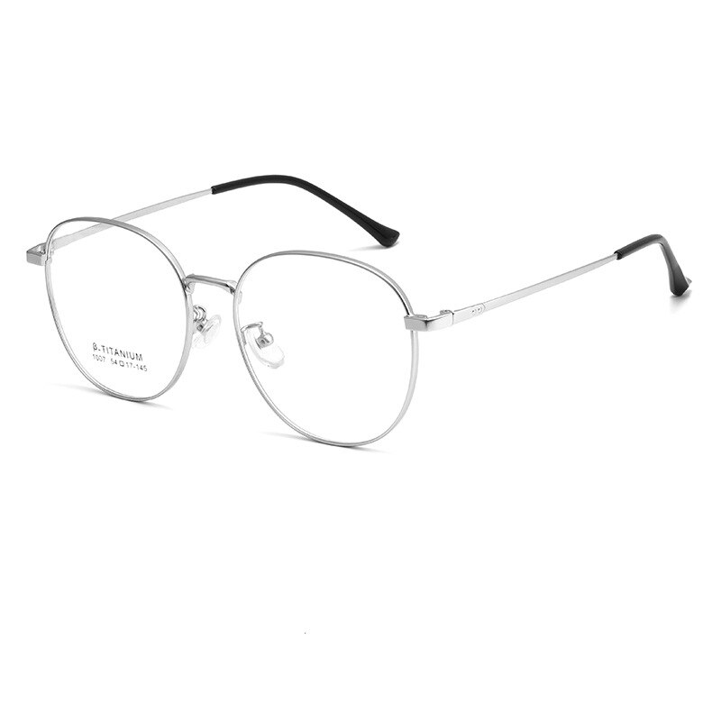 KatKani Unisex Full Rim Round Square Titanium Alloy Eyeglasses 1007T Full Rim KatKani Eyeglasses Silver  
