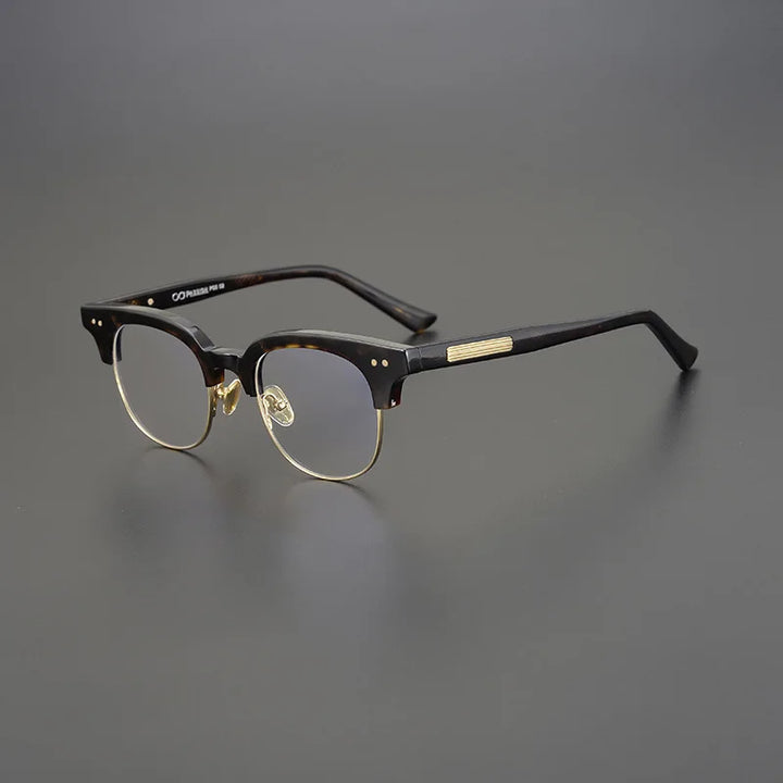 Black Mask Unisex Semi Rim Square Acetate Eyeglasses 15022 Full Rim Black Mask Tortoise-Gold  