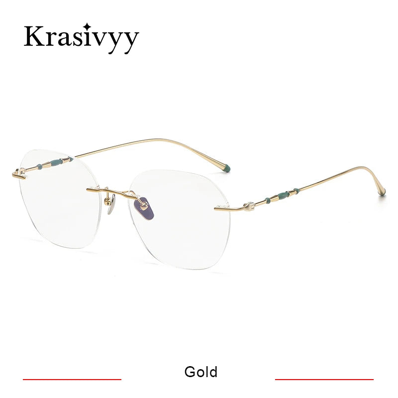 Krasivyy Women's Rimless Polygon Titanium Eyeglasses K5930 Rimless Krasivyy Gold  