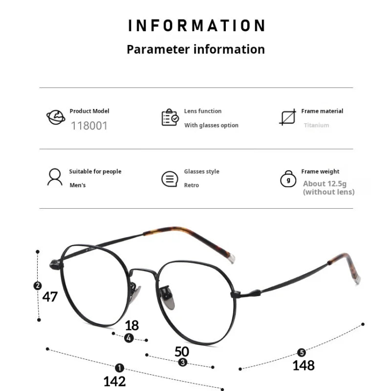 Momoja Unisex Full Rim Flat Top Oval Titanium Eyeglasses 118001