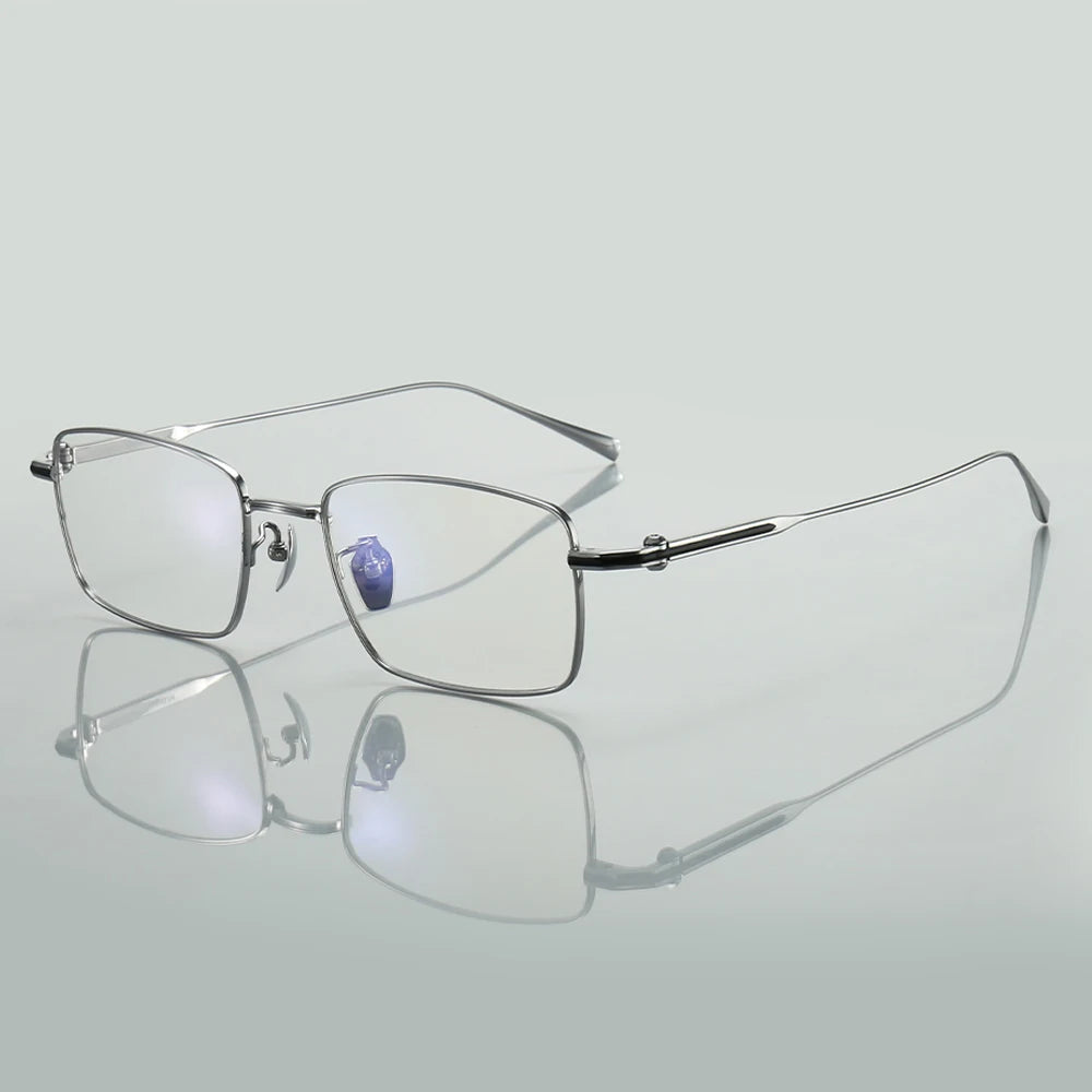 Muzz Men's Full Rim Square Titanium Eyeglasses 10181 Full Rim Muzz Silver  