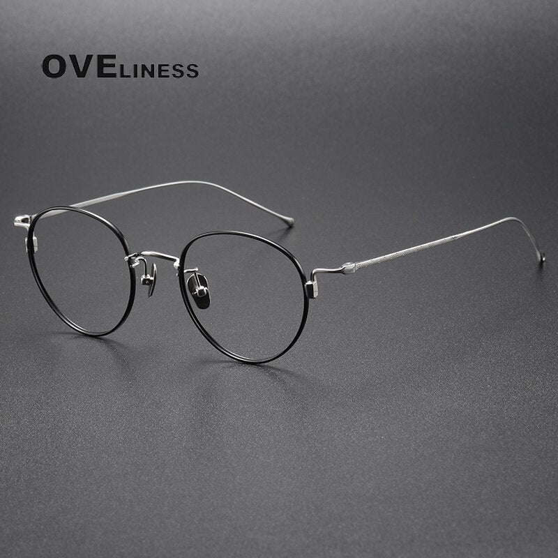Oveliness Unisex Full Rim Round Titanium Eyeglasses 164 Full Rim Oveliness black silver  