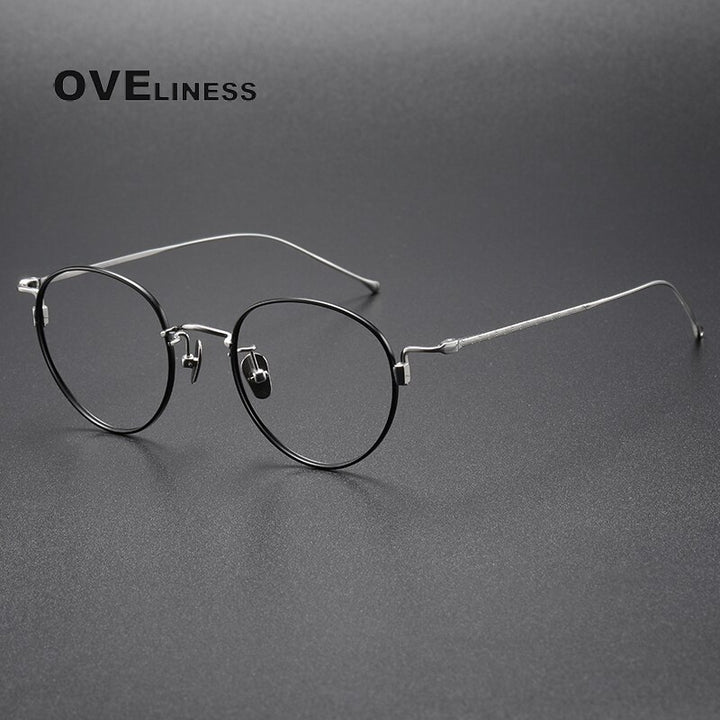 Oveliness Unisex Full Rim Round Titanium Eyeglasses 164 Full Rim Oveliness black silver  