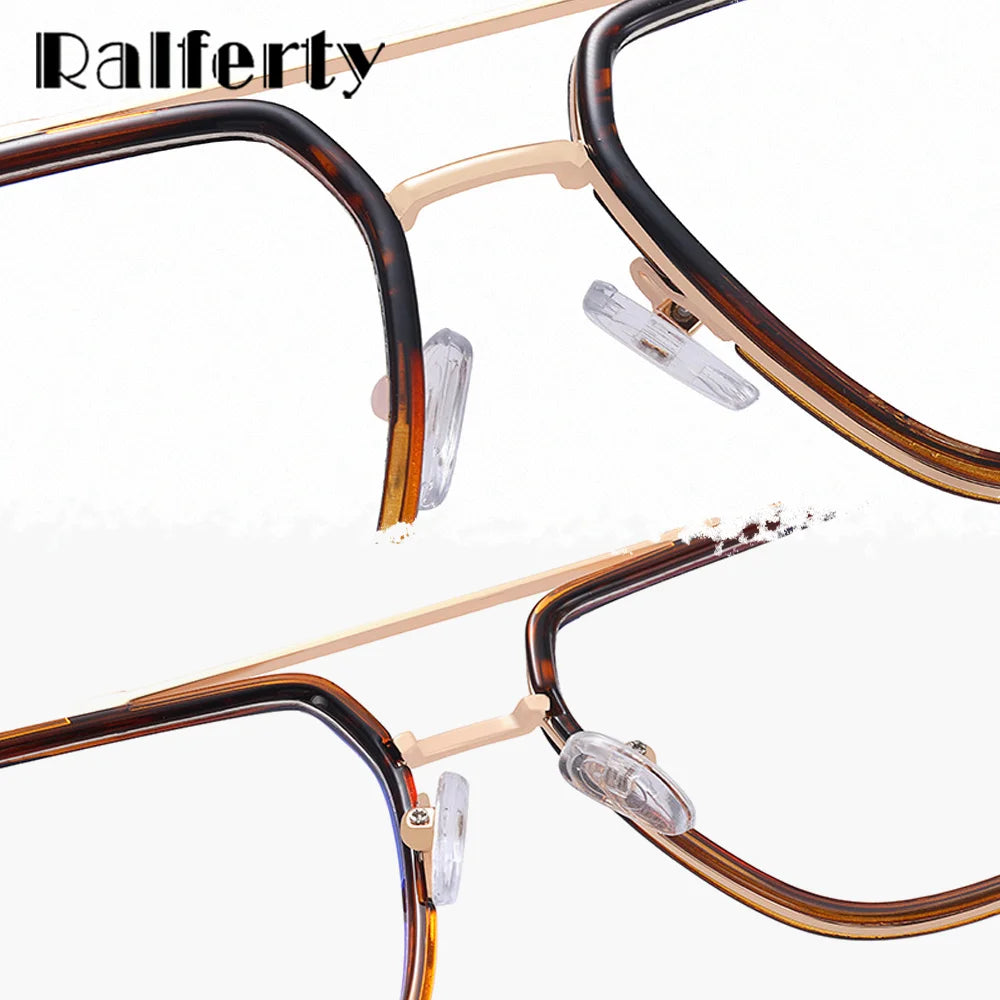 Ralferty Women's Full Rim Square Double Bridge Alloy Acetate Eyeglasses R821 Full Rim Ralferty   