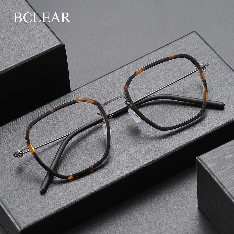 Bclear Unisex Full Rim Polygon Oval Acetate Titanium Eyeglasses 639852