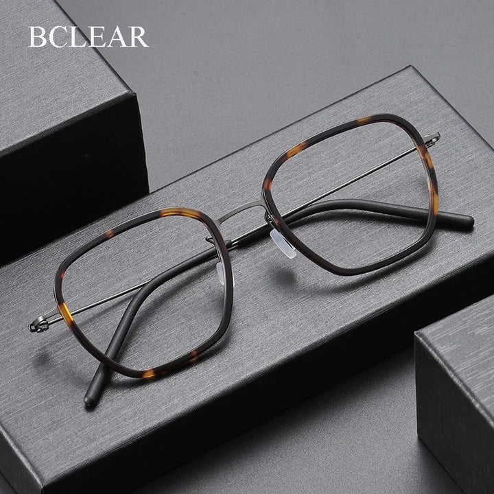 Bclear Unisex Full Rim Polygon Oval Acetate Titanium Eyeglasses 639852