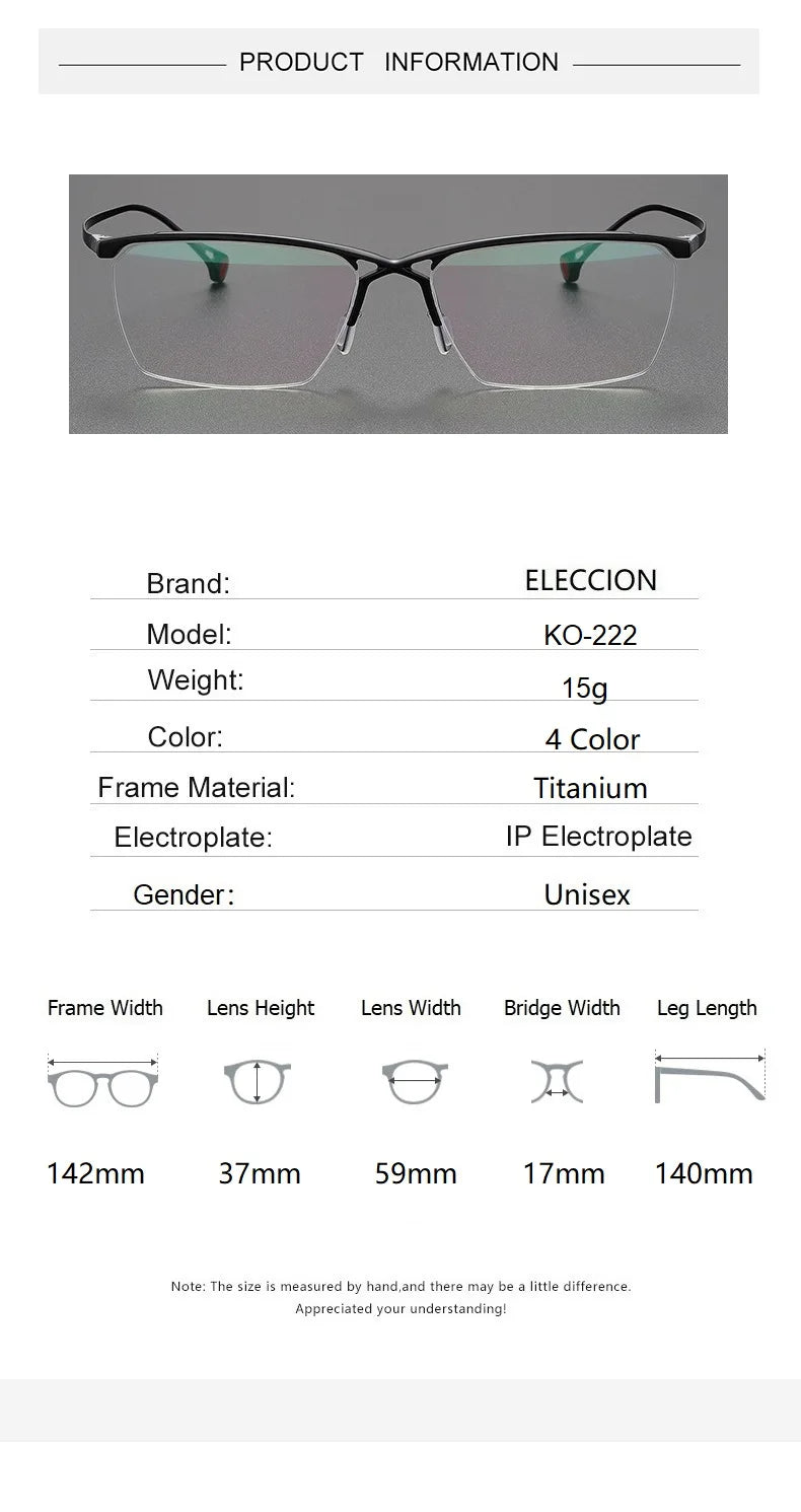 Eleccion Unisex Semi Rim Square Brow Line Titanium Eyeglasses 40222